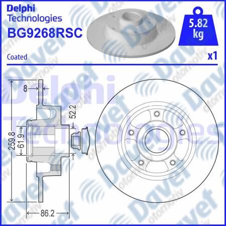DELPHI BG9268RSC Fren Disk Arka Rulmanli 260-5 Megane Iv 2017 Sedan